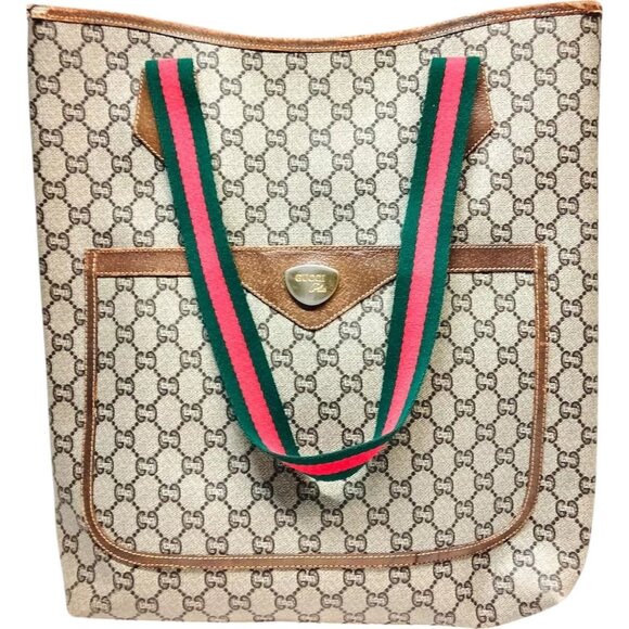 571243BH (L3) Gucci Tote Bag Plus Sherry Line Brown PVC - Picture 1 of 9